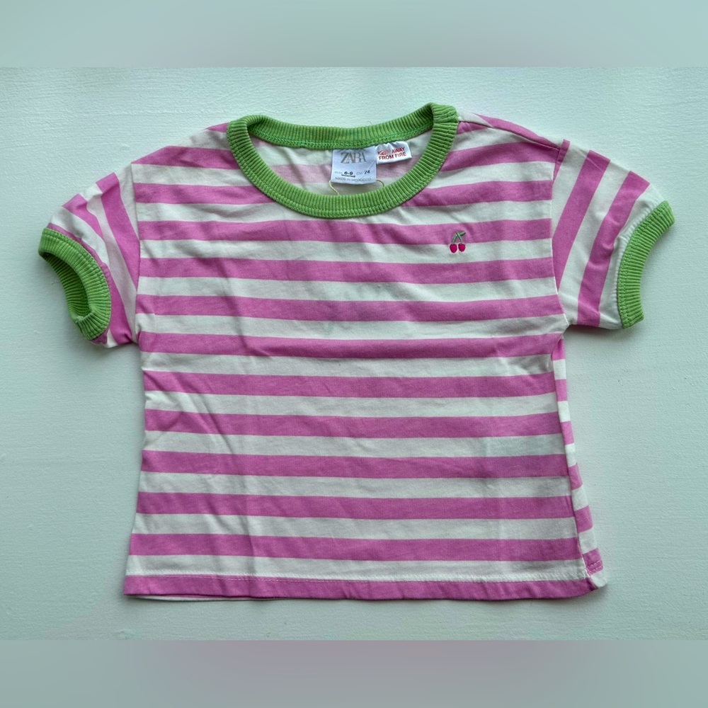 Zara Kids Pink and White Striped Short Sleeve T-Shirt size 6-9 Months NWT